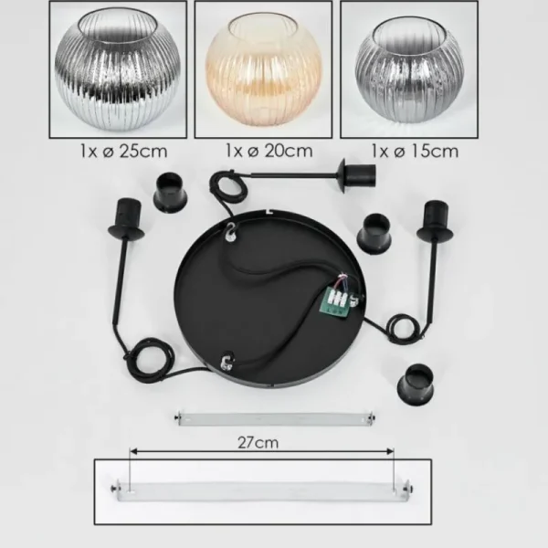 hofstein Koyoto Suspension, Boule lumineuse, Suspension Ambre, Clair, Fumé, 3 lumières* Lampes Modernes