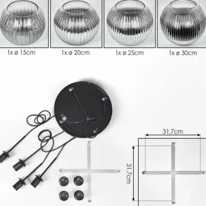 hofstein Koyoto Suspension, Boule lumineuse, Suspension Clair, Fumé, 4 lumières* Lampes Modernes
