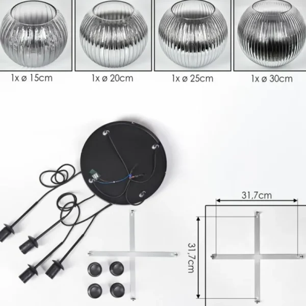 hofstein Koyoto Suspension, Boule lumineuse, Suspension Clair, Fumé, 4 lumières* Lampes Modernes