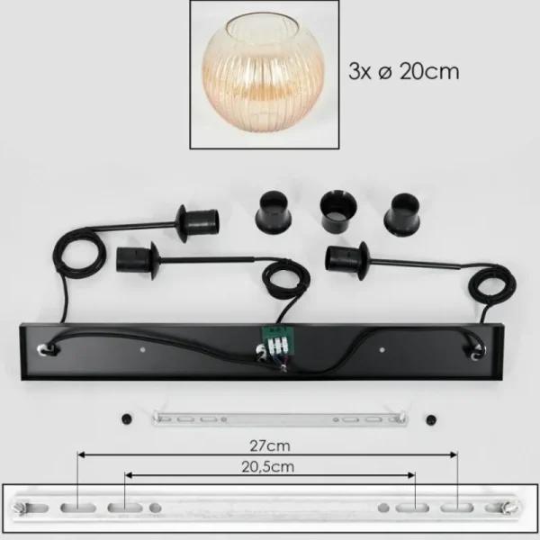 hofstein Koyoto Suspension, Boule lumineuse, Suspension Ambre, Clair, 3 lumières* Lampes Modernes