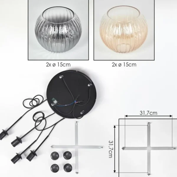 hofstein Koyoto Suspension, Boule lumineuse, Suspension Ambre, Clair, Fumé, 4 lumières* Lampes Modernes
