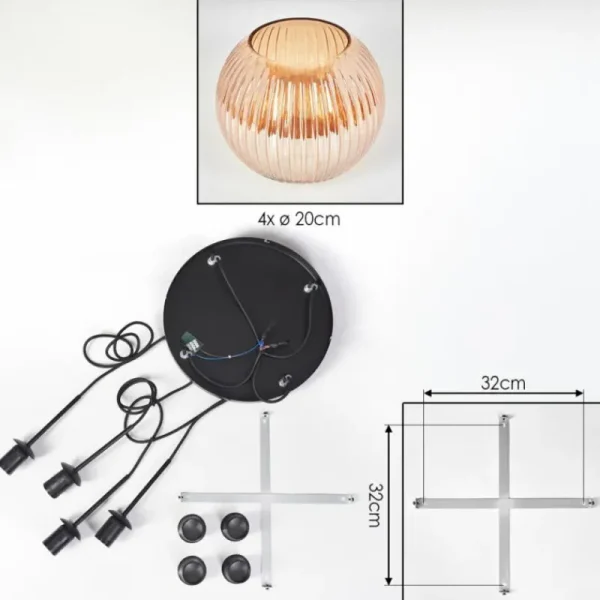 hofstein Koyoto Suspension, Boule lumineuse 35 cm Ambre, 4 lumières* Lampes Modernes