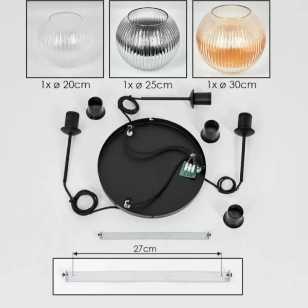 hofstein Koyoto Suspension, Boule lumineuse, Suspension 30 cm Noir, 3 lumières* Lampes Modernes