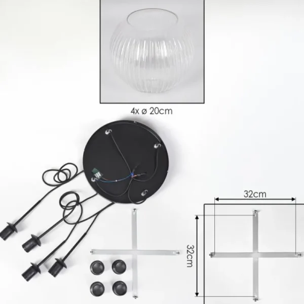 hofstein Koyoto Suspension, Boule lumineuse 35 cm Clair, 4 lumières* Lampes Modernes