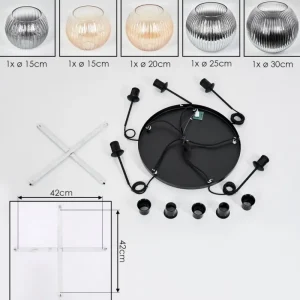 hofstein Koyoto Suspension, Boule lumineuse, Suspension grappe Ambre, Clair, Fumé, 5 lumières* Lampes Modernes