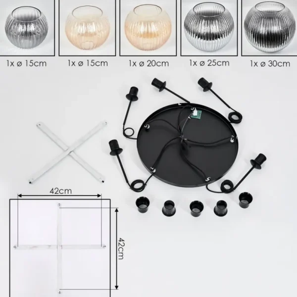 hofstein Koyoto Suspension, Boule lumineuse, Suspension grappe Ambre, Clair, Fumé, 5 lumières* Lampes Modernes