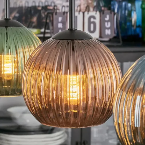 hofstein Koyoto Suspension, Boule lumineuse, Suspension Bleu, Vert, Cuivré, 3 lumières* Lampes Modernes