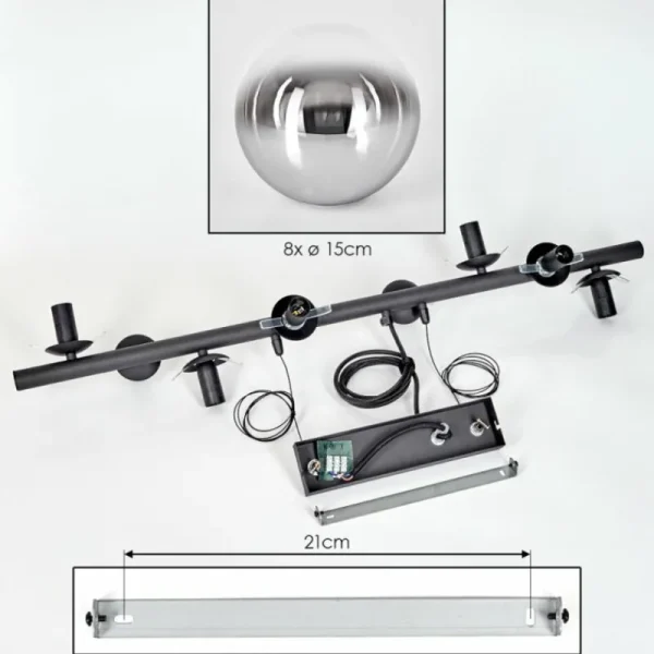 hofstein Koyoto Suspension, Boule lumineuse, Suspension Chrome, Clair, Fumé, 8 lumières* Lampes Modernes