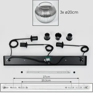 hofstein Koyoto Suspension, Boule lumineuse, Suspension Clair, Fumé, 3 lumières* Lampes Modernes