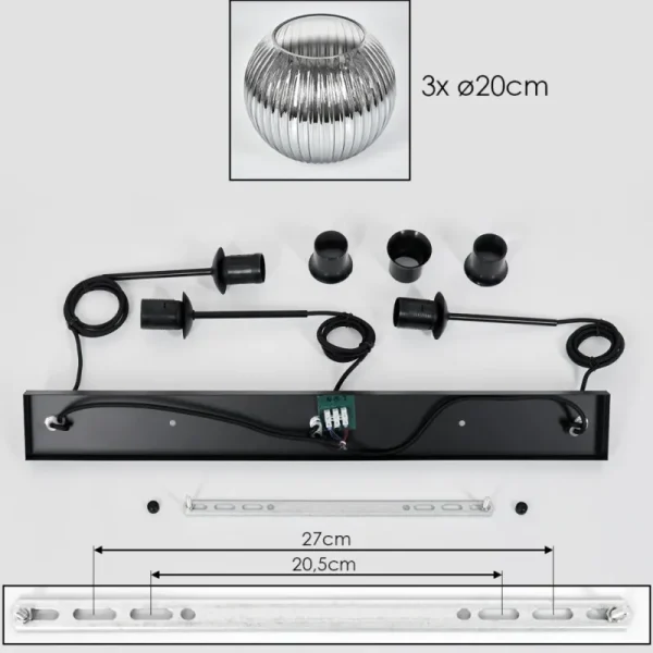 hofstein Koyoto Suspension, Boule lumineuse, Suspension Clair, Fumé, 3 lumières* Lampes Modernes