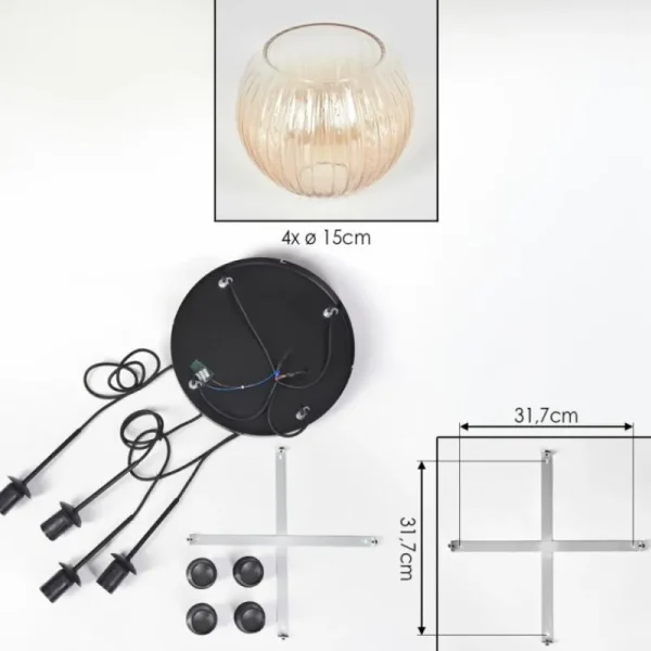 hofstein Koyoto Suspension, Boule lumineuse, Suspension Ambre, Clair, 4 lumières* Lampes Modernes