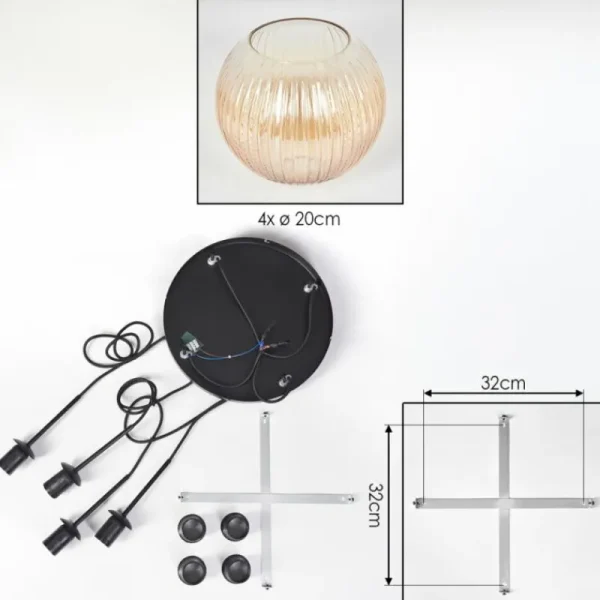 hofstein Koyoto Suspension, Boule lumineuse 35 cm Ambre, Clair, 4 lumières* Lampes Modernes