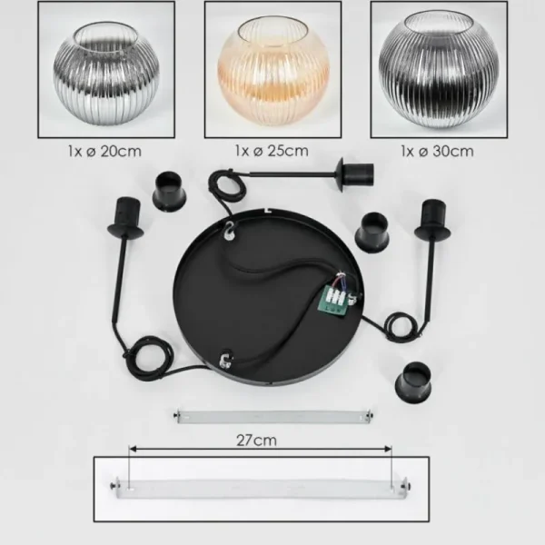 hofstein Koyoto Suspension, Boule lumineuse, Suspension, Suspension grappe Ambre, Clair, Fumé, 3 lumières* Lampes Modernes