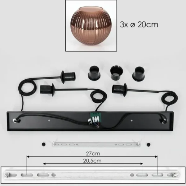 hofstein Koyoto Suspension, Boule lumineuse, Suspension Cuivré, 3 lumières* Lampes Modernes
