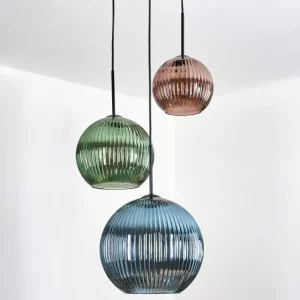 hofstein Koyoto Suspension, Boule lumineuse, Suspension, Suspension grappe Bleu, Vert, Cuivré, 3 lumières* Lampes Modernes