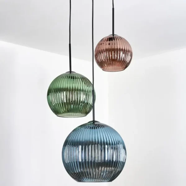 hofstein Koyoto Suspension, Boule lumineuse, Suspension, Suspension grappe Bleu, Vert, Cuivré, 3 lumières* Lampes Modernes