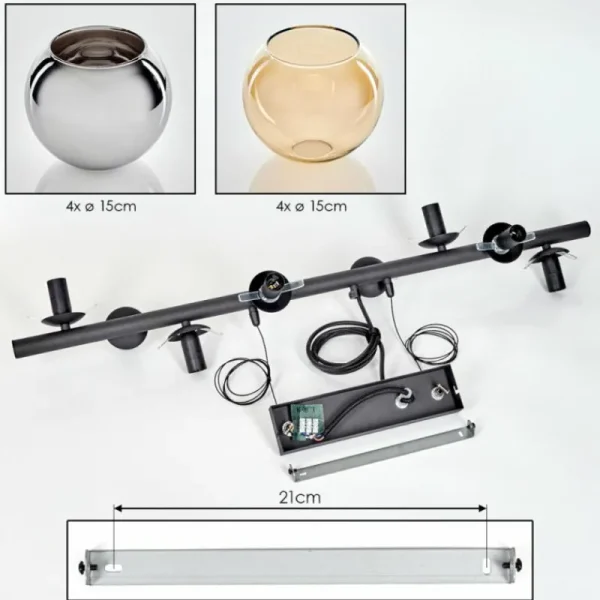 hofstein Koyoto Suspension, Boule lumineuse, Suspension Ambre, Chrome, Fumé, 8 lumières* Lampes Modernes