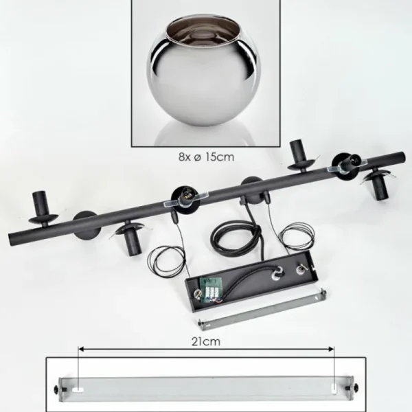 hofstein Koyoto Suspension, Boule lumineuse, Suspension Chrome, Fumé, 8 lumières* Lampes Modernes
