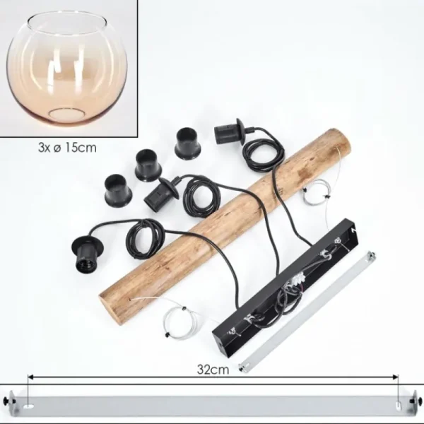 hofstein Koyoto Suspension, Boule lumineuse, Suspension Écru, Noir, 3 lumières* Lampes Modernes