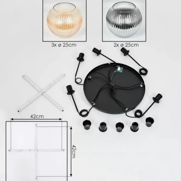 hofstein Koyoto Suspension, Boule lumineuse, Suspension grappe Ambre, Clair, Fumé, 5 lumières* Lampes Modernes