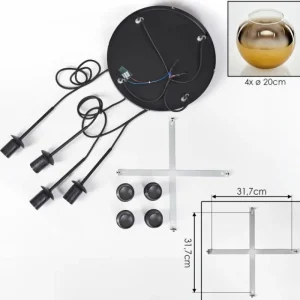 hofstein Koyoto Suspension, Boule lumineuse Or, Clair, 4 lumières* Lampes En Verre
