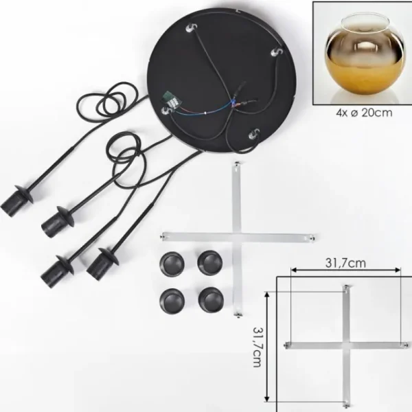 hofstein Koyoto Suspension, Boule lumineuse Or, Clair, 4 lumières* Lampes En Verre