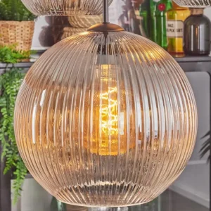 hofstein Koyoto Suspension, Boule lumineuse, Suspension Ambre, Clair, Fumé, 4 lumières* Lampes Modernes