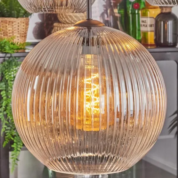 hofstein Koyoto Suspension, Boule lumineuse, Suspension Ambre, Clair, Fumé, 4 lumières* Lampes Modernes