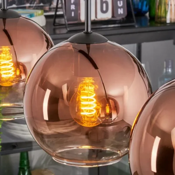 hofstein Koyoto Suspension, Boule lumineuse, Suspension Clair, Cuivré, 3 lumières* Lampes En Verre