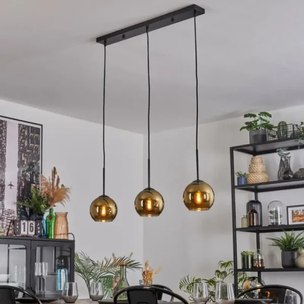 hofstein Koyoto Suspension, Boule lumineuse, Suspension Or, 3 lumières* Lampes En Verre