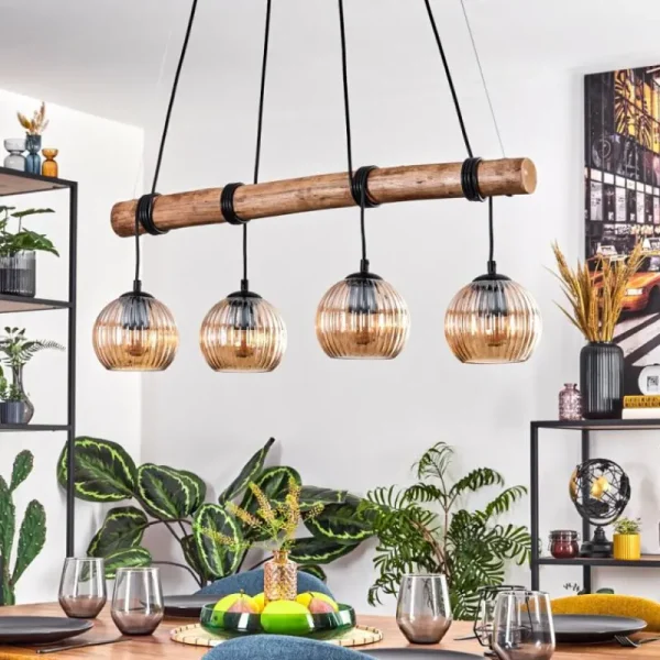 hofstein Koyoto Suspension, Boule lumineuse, Suspension Écru, Noir, 4 lumières* Lampes Modernes