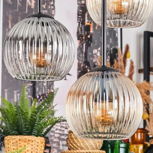 hofstein Koyoto Suspension, Boule lumineuse, Suspension Ambre, Clair, Fumé, 4 lumières* Lampes Modernes