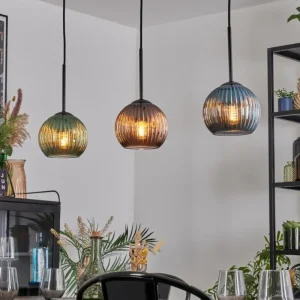 hofstein Koyoto Suspension, Boule lumineuse, Suspension Bleu, Vert, Cuivré, 3 lumières* Lampes Modernes