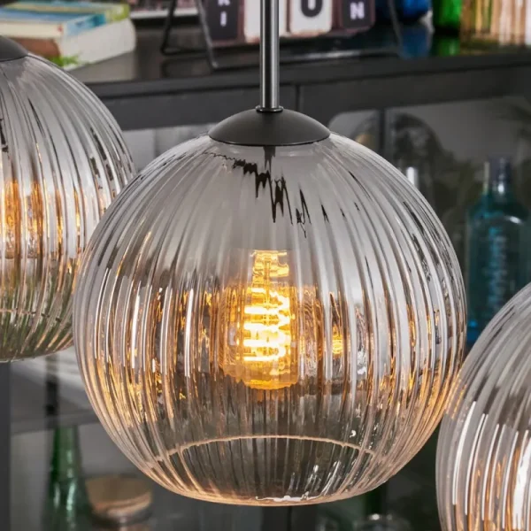 hofstein Koyoto Suspension, Boule lumineuse, Suspension Clair, Fumé, 3 lumières* Lampes Modernes