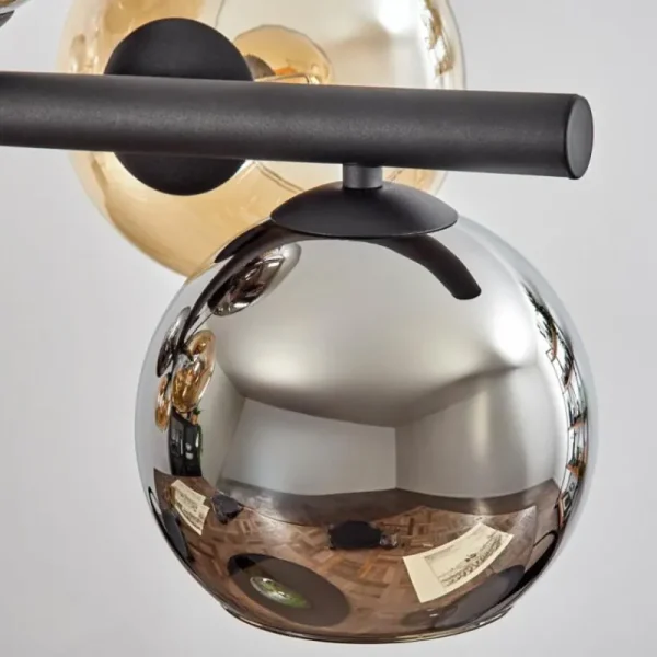 hofstein Koyoto Suspension, Boule lumineuse, Suspension Ambre, Chrome, Fumé, 8 lumières* Lampes Modernes