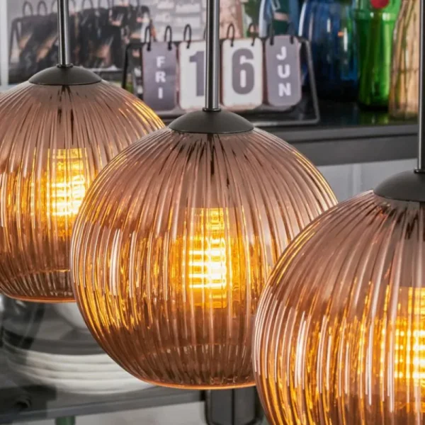 hofstein Koyoto Suspension, Boule lumineuse, Suspension Cuivré, 3 lumières* Lampes Modernes