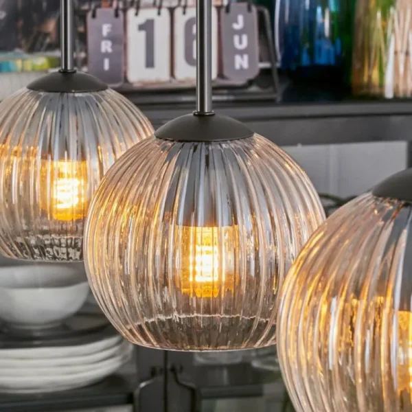 hofstein Koyoto Suspension, Boule lumineuse, Suspension Ambre, Clair, 3 lumières* Lampes Modernes