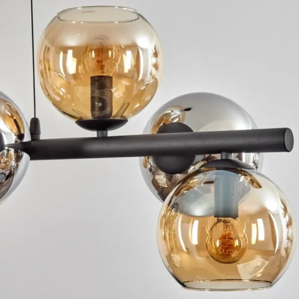 hofstein Koyoto Suspension, Boule lumineuse, Suspension Ambre, Chrome, Fumé, 8 lumières* Lampes Modernes