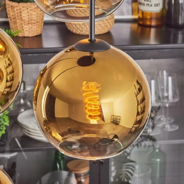 hofstein Koyoto Suspension, Boule lumineuse Or, Clair, 4 lumières* Lampes En Verre