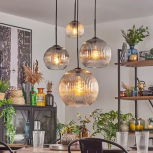 hofstein Koyoto Suspension, Boule lumineuse, Suspension Ambre, Clair, Fumé, 4 lumières* Lampes Modernes