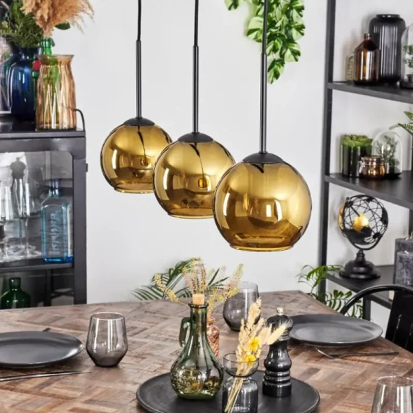 hofstein Koyoto Suspension, Boule lumineuse, Suspension Or, 3 lumières* Lampes En Verre