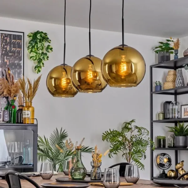 hofstein Koyoto Suspension, Boule lumineuse, Suspension Noir, 3 lumières* Lampes En Verre