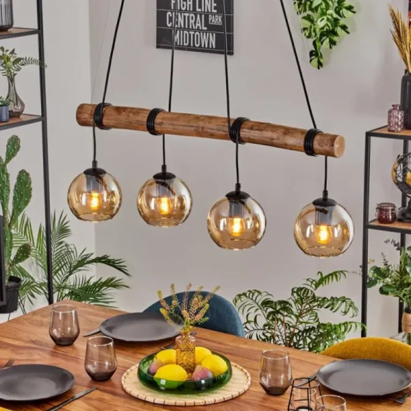 hofstein Koyoto Suspension, Boule lumineuse, Suspension Écru, Noir, 4 lumières* Lampes Modernes