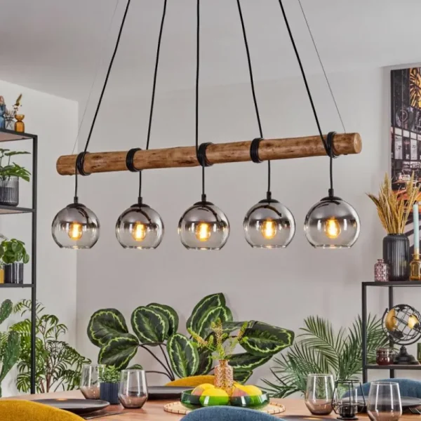hofstein Koyoto Suspension, Boule lumineuse, Suspension Écru, Noir, 5 lumières* Lampes Modernes