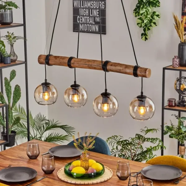 hofstein Koyoto Suspension, Boule lumineuse, Suspension Écru, Noir, 4 lumières* Lampes Modernes