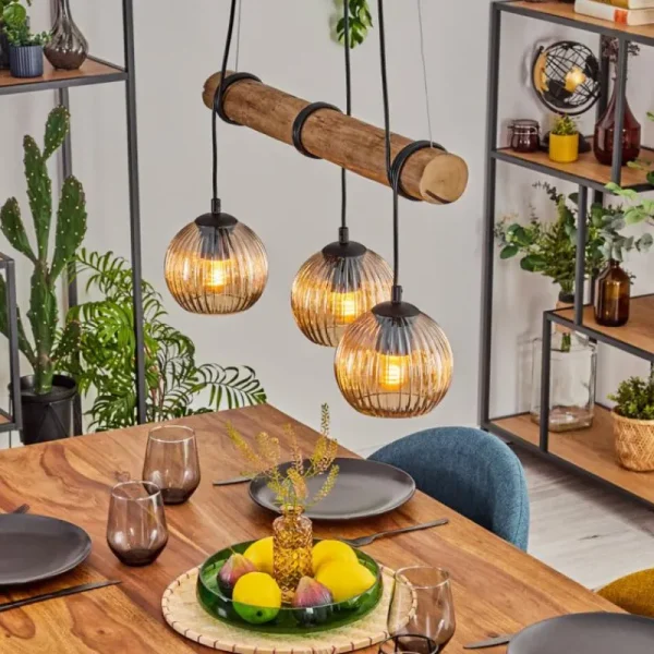 hofstein Koyoto Suspension, Boule lumineuse, Suspension Écru, Noir, 3 lumières* Lampes Modernes