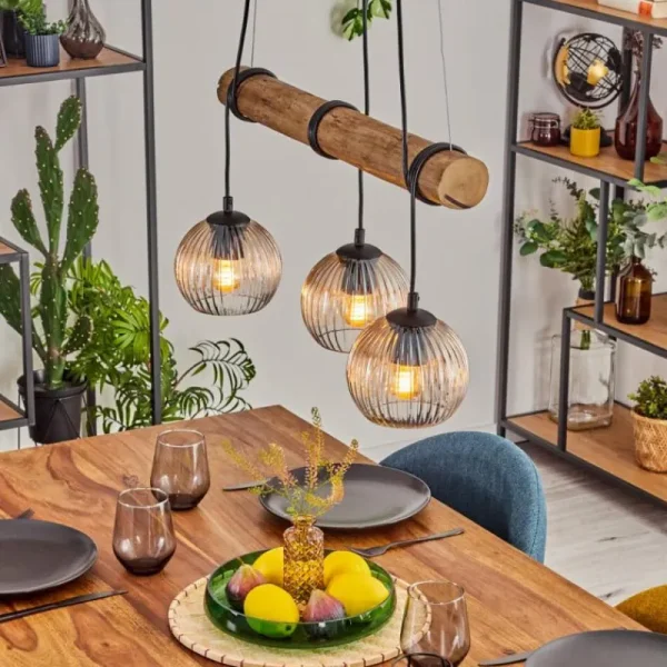 hofstein Koyoto Suspension, Boule lumineuse, Suspension Écru, Noir, 3 lumières* Lampes Modernes