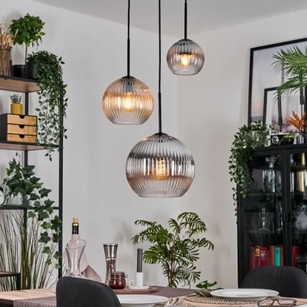 hofstein Koyoto Suspension, Boule lumineuse, Suspension Ambre, Clair, Fumé, 3 lumières* Lampes Modernes