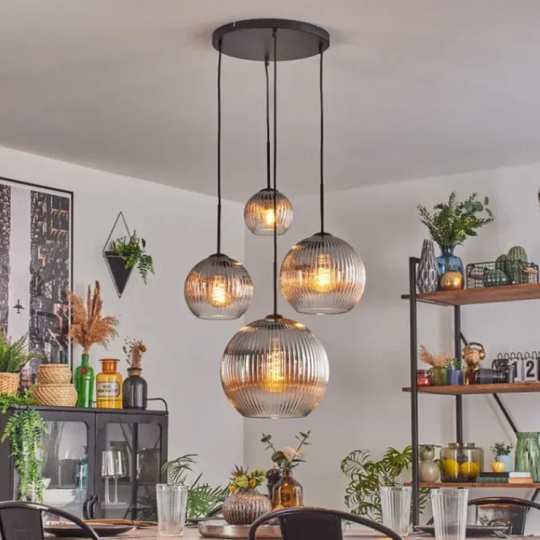 hofstein Koyoto Suspension, Boule lumineuse, Suspension Clair, Fumé, 4 lumières* Lampes Modernes