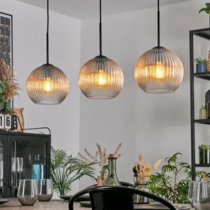 hofstein Koyoto Suspension, Boule lumineuse, Suspension Ambre, Clair, 3 lumières* Lampes Modernes